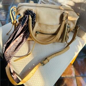 We The Free/Baby Emerson Tan Shoulder Bag with Patterned Scarf